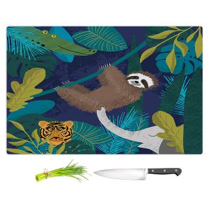Artistic Kitchen Bar Cutting Boards | Metka Hiti - Sloth Friends | Jungle Animals Tiger Elephant Sloth Alligator