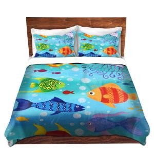 Unique Duvet Microfiber King set from DiaNoche Designs by nJoy Art - Happy Fish I