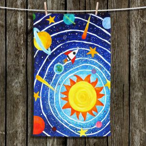 Unique Hanging Tea Towels | nJoy Art - Solar System VII | Sun Planets Rockets