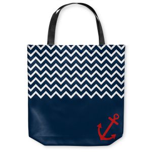 Unique Shoulder Bag Tote Bags | Organic Saturation - Anchor Nautical Chevron Red Blue