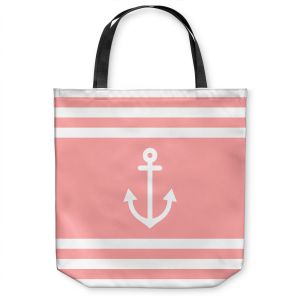 Unique Shoulder Bag Tote Bags | Organic Saturation - Anchor Stripes Coral | Simple pattern nautical