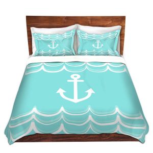 Artistic Duvet Covers and Shams Bedding | Organic Saturation - Anchor Waves Aqua | Simple pattern nautical