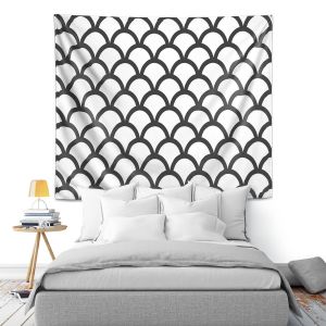 Artistic Wall Tapestry | Organic Saturation White Scallop Pattern