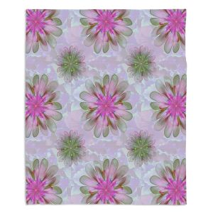 Decorative Fleece Throw Blankets | Pam Amos - Abstract Flower Tile Pink Green | repetition floral