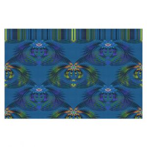 Decorative Floor Covering Mats | Pam Amos - Hibiscus Fern Blue | pattern flower nature leaves