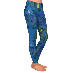 Casual Comfortable Leggings | Pam Amos - Hibiscus Fern Blue | pattern flower nature leaves