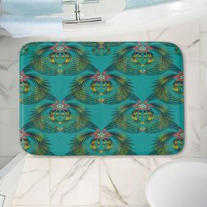 Decorative Bathroom Mats | Pam Amos - Hibiscus Fern Teal | pattern flower nature leaves