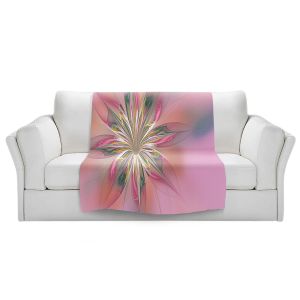 Artistic Sherpa Pile Blankets | Pam Amos - Lacey Flower Pink Apricot | digital flower abstract