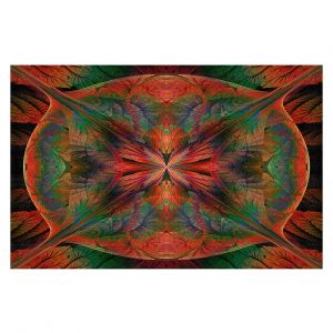 Decorative Floor Covering Mats | Pam Amos - Leafy Mandala Red Green | geometric circle pattern nature