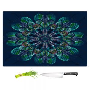 Artistic Kitchen Bar Cutting Boards | Pam Amos - Quilted Flower Ocean Blue | Circular nature floral mandala geometric pattern