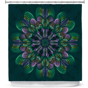 Premium Shower Curtains | Pam Amos - Quilted Flower Teal | Circular nature floral mandala geometric pattern