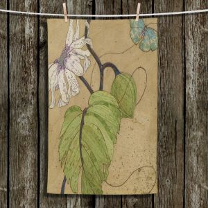 Unique Hanging Tea Towels | Paper Mosaic Studio - White Flower Blue Butterfly | Bugs Flower