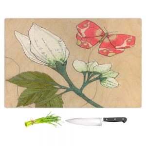 Artistic Kitchen Bar Cutting Boards | Paper Mosaic Studio - White Flower Red Butterfly