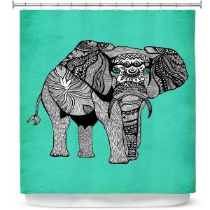 Premium Shower Curtains | Pom Graphic Design - Elephant of Namibia Teal | Animals Patterns Elephant