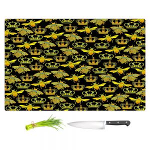 Artistic Kitchen Bar Cutting Boards | Pom Graphic Design - Queen Honey Bees Green Black | insects bug pattern nature