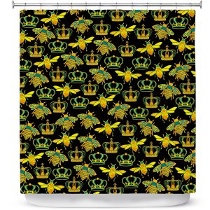 Premium Shower Curtains | Pom Graphic Design - Queen Honey Bees Mint Black | insects bug pattern nature