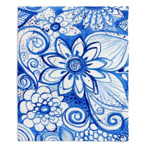 Decorative Fleece Throw Blankets | Robin Mead - Blues Flower | Floral Nature