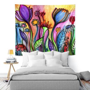 Artistic Wall Tapestry | Robin Mead - Rainbow Flowers