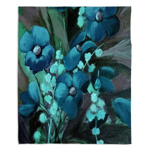 Decorative Fleece Throw Blankets | Ruth Palmer - Indigo Floral | Flowers Nature