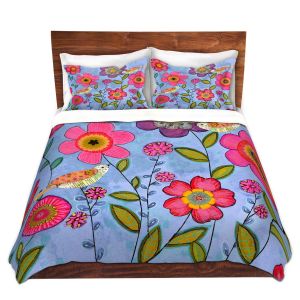 Artistic Duvet Covers and Shams Bedding | Sascalia - Bliss | Flowers Birds Nature
