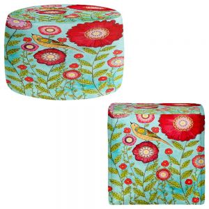 Round and Square Ottoman Foot Stools | Sascalia - Red Flowers