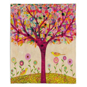 Decorative Fleece Throw Blankets | Sascalia - Sunny Tree | Tree Birds Flowers Nature