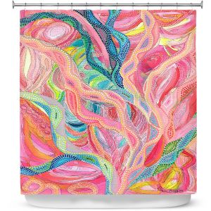 Premium Shower Curtains | Sonia Begley - Coral Sunrise | Colorful Abstract