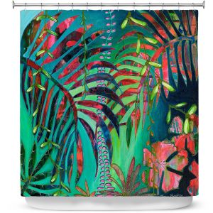 Premium Shower Curtains | Sonia Begley - Tropical Palms Turquoise Green | Jungle Flowers