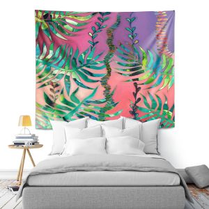 Artistic Wall Tapestry | Sonia Begley - Tropical Paradise Palms Sunset Pink | Jungle Flowers