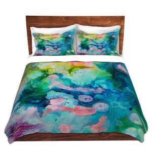 Artistic Duvet Covers and Shams Bedding | Sonia Begley - Underwater Coral Rainbow | Abstract Colorful