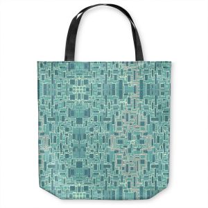 Unique Shoulder Bag Tote Bags | Susie Kunzelman - Aqua Tech | Pattern repetition mosaic