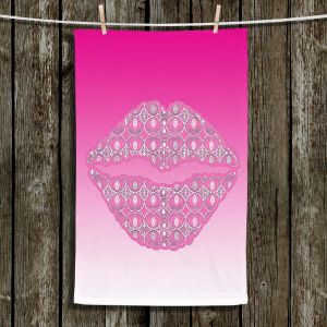 Unique Hanging Tea Towels | Susie Kunzelman - Lips Hot Pink | Pattern Shapes Kisses