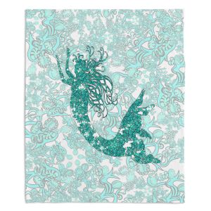Decorative Fleece Throw Blankets | Susie Kunzelman - Mermaid Ribbons Aquamarine