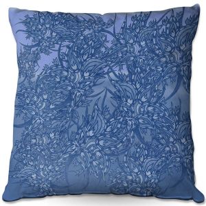 Decorative Outdoor Patio Pillow Cushion | Susie Kunzelman - Nosegay Blue 2 | Flower Leaves Vines