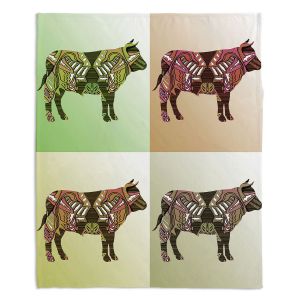 Decorative Fleece Throw Blankets | Susie Kunzelman - Pop Cow Neutral | pop art silhouette pattern animal
