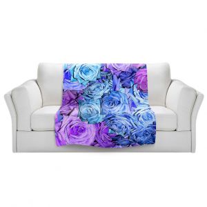 Artistic Sherpa Pile Blankets | Susie Kunzelman - Roses Lavender Blue | Flower Floral
