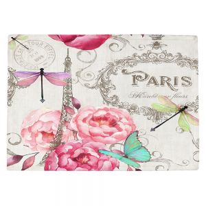Countertop Place Mats | Tina Lavoie - Paris Flower Market Pattern | France Floral Butterfly Eiffel Tower Dragonfly
