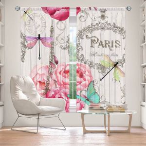 Decorative Window Treatments | Tina Lavoie - Paris Flower Market Pattern | France Floral Butterfly Eiffel Tower Dragonfly