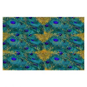 Decorative Floor Coverings | Tina Lavoie - Peacock Gold | Abstract Peacock Feathers Boho Chic