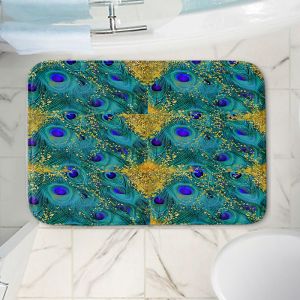 Decorative Bathroom Mats | Tina Lavoie - Peacock Gold | Abstract Peacock Feathers Boho Chic