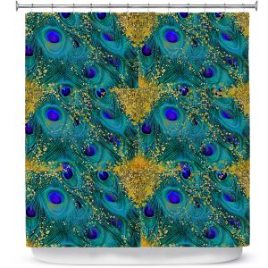 Premium Shower Curtains | Tina Lavoie - Peacock Gold | Abstract Peacock Feathers Boho Chic