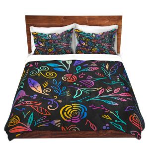 Artistic Duvet Covers and Shams Bedding | Noonday Design - Rainbow Flowers | Mid century Floral Pattern