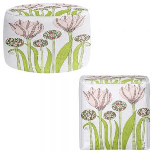 Round and Square Ottoman Foot Stools | Valerie Lorimer - Spring Pink Garden