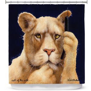 Premium Shower Curtains | Will Bullas - Call of the Wild | Lion Puma nature animal big cat phone pun joke