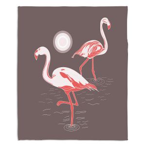 Decorative Fleece Throw Blankets | Yasmin Dadabhoy - Flamingo 1 Brown | bird nature simple pop art