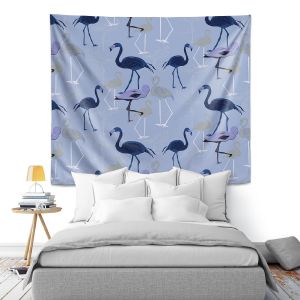 Artistic Wall Tapestry | Yasmin Dadabhoy - Flamingo 4 Dark Blue | bird nature repetition pattern