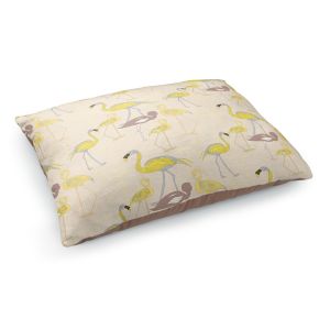 Decorative Dog Pet Beds | Yasmin Dadabhoy - Flamingo 4 Yellow | bird nature repetition pattern