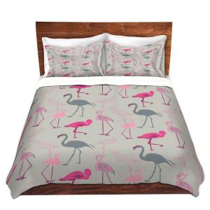 Artistic Duvet Covers and Shams Bedding | Yasmin Dadabhoy - Flamingo 5 Pink Grey | bird nature repetition pattern