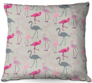 Decorative Outdoor Patio Pillow Cushion | Yasmin Dadabhoy - Flamingo 5 Pink Grey | bird nature repetition pattern