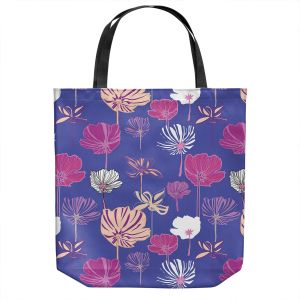 Unique Shoulder Bag Tote Bags | Yasmin Dadabhoy - Linear Flowers 1C | Flowers Pattern